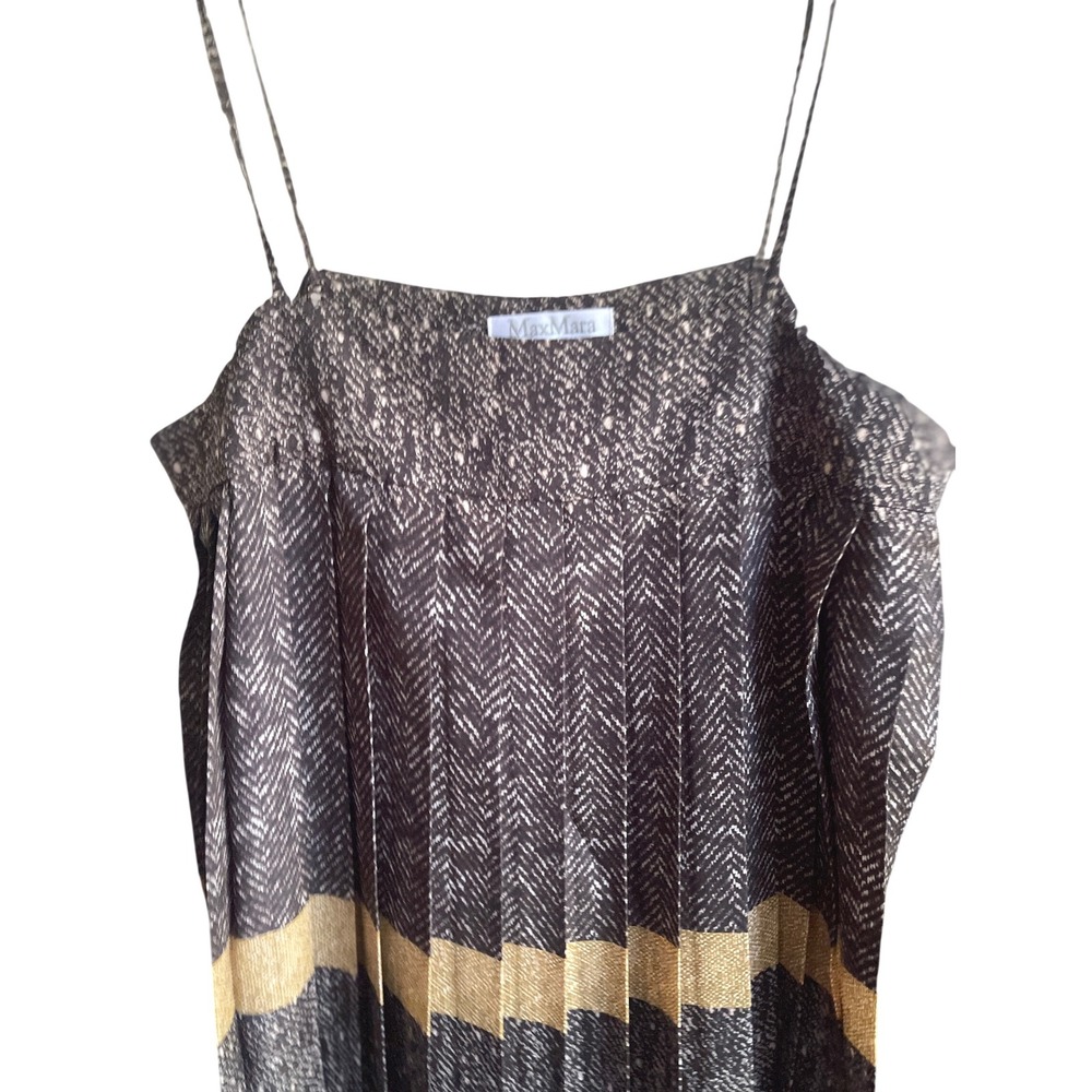 Max Mara Pleated Hereingbone Print Striped MIDI Dress‎ 8 - Picture 2 of 12